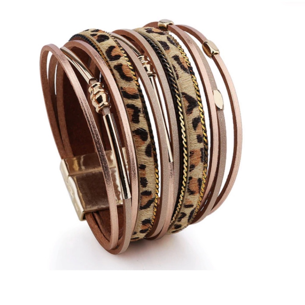 The Styled Collection Leopard Wrap Cuff Bracelet Gold Magnetic 7.5" Length